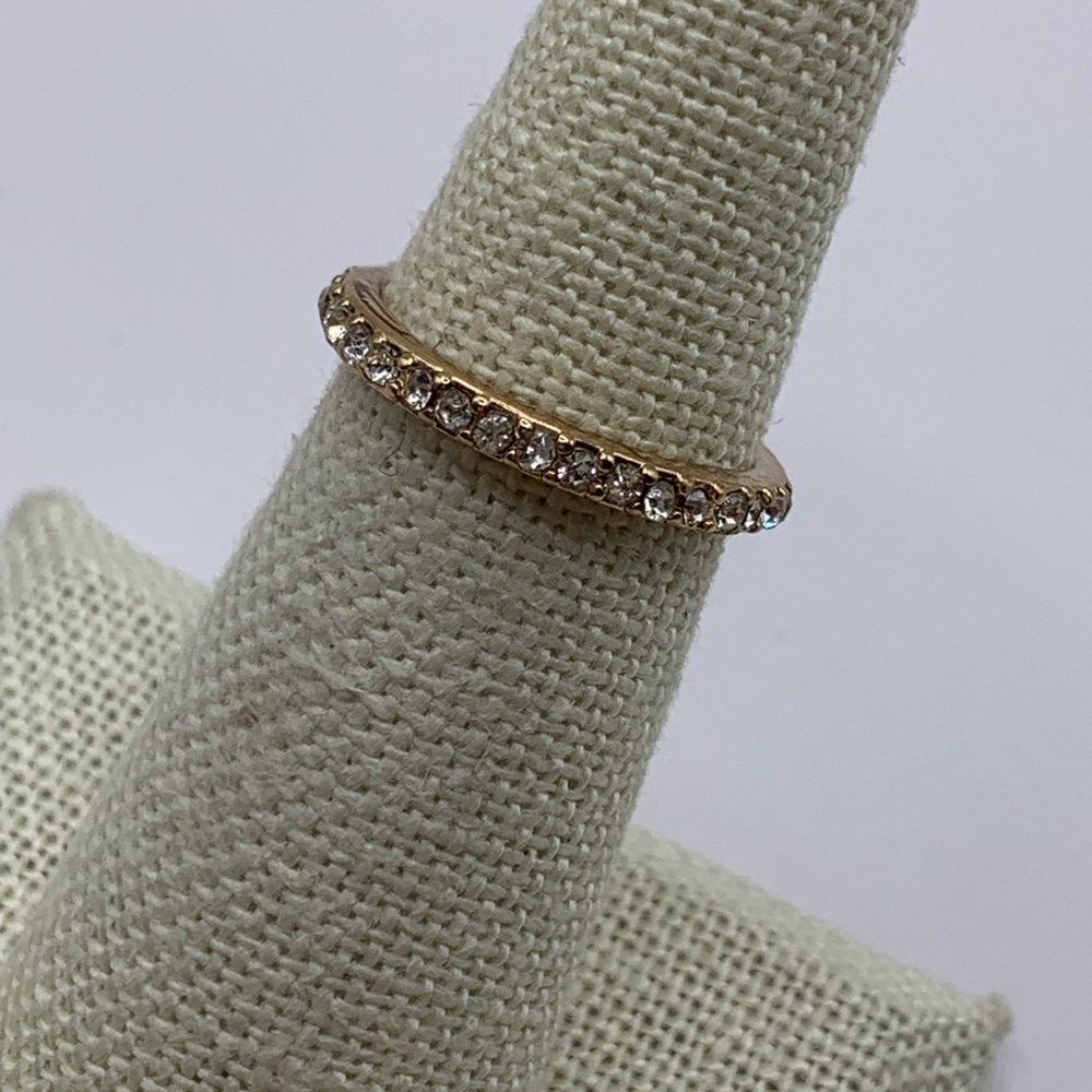 Delicate Gold Tone Eternity Band Ring - Clear Rhinestone Crystals Size 5 - Picture 2 of 6